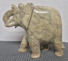Hand-Carved Marbled Gemstone Elephant Figurine with Raised Trunk — listing 6