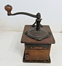 Antique Cast Iron and Wood Table-Top Coffee Grinder (Mill) with Dovetailed Drawer — listing 6