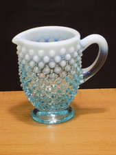 Blue Opalescent Hobnail Glass Cream Pitcher / Small Creamer — listing 4