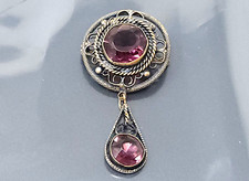 Vintage Czech Amethyst Glass & Brass Filigree Bead Necklace — listing 6