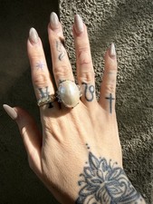 Vintage Gold-Tone Cocktail Ring with Faux Pearl and Nugget-Style Setting