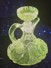 Vintage Uranium/Vaseline Glass Cruet with Handle and Stopper, 5.5 inches — listing 3