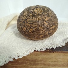 Peruvian Carved & Pyrographed Gourd (Mate Burilado) with Figural Human Face — listing 6