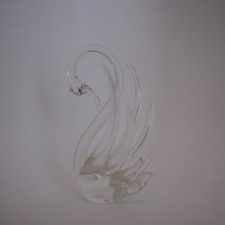 Group of 3 Vintage Glass Items: Figural Swan Dish, Two-Handled Sugar Bowl, and Ruffled Vase on Figural Base