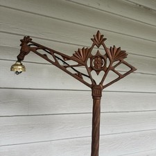 Antique Cast Metal Bridge Arm Floor Lamp with Victorian Fringed Silk Shade, 5 ft Tall — listing 5