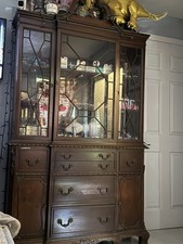 Vintage Mahogany Two-Door China Cabinet with Astragal Glazed Doors and Ball-and-Claw Feet — listing 3