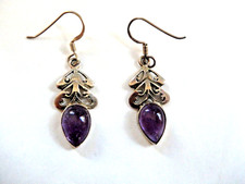 Sterling Silver Oval Amethyst Drop Earrings with Filigree Settings, Leverback — listing 6