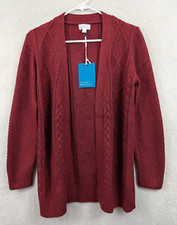 Market & Spruce Cable-Knit Button-Front Cardigan with Suede Elbow Patches, Size L — listing 3