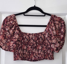 Floral Print Smocked Cap-Sleeve Top with Ruffle Trim, listing 5