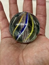 Vintage Clear Glass Marble with Blue Swirl Bands — listing 4