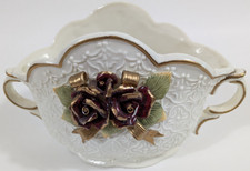 Bisque Porcelain Floral Basket with Handle, Multicolor Roses — listing 6
