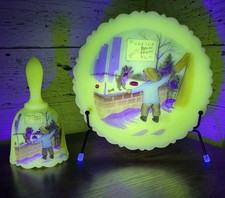 Figural Glass Southern Belle Powder Jars / Boudoir Figurines, Group of 3 (Green Glows Under UV), listing 3