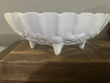 Vintage Milk Glass Footed Vase with Embossed Grape & Leaf Pattern (Harvest Grape) — listing 4