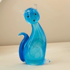 Blue Glass Sitting Cat/Kitten Figurine, 2.5 inch Miniature — listing 5