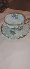Vintage Lusterware Pedestal Teacup with Pink Rose Motif and Gold Trim — listing 2