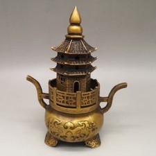 Vintage Chinese Brass Tripod Censer/Incense Burner with Handles and Engraved Bird & Foliage Motif, Xuande Reign Mark — listing 5