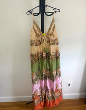 Tropical Floral Striped High-Neck Maxi Dress