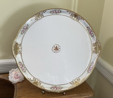 Antique Nippon Hand-Painted Porcelain Two-Handled Cake Plate with Gilt Moriage Floral Border, Morimura Brothers — listing 6