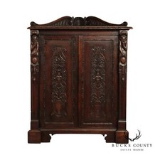 Antique Renaissance Revival Marble-Top Corner Cabinet with Carved Lion Masks — listing 2