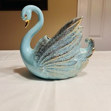 Vintage Ceramic Swan Planter with Applied Roses and Gold Trim — listing 3