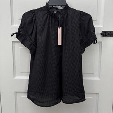Cream Long Sleeve Blouse with Black Heart Print — listing 2