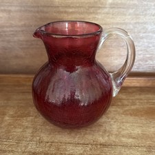 Vintage Cranberry Crackle Glass Ruffled Rose Bowl / Small Vase — listing 2