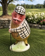 Vintage Ceramic Golfer Figurine with Big Head and Overalls