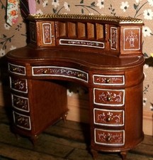 Miniature Dollhouse Wooden Writing Desk with Quill, Inkwell and Papers, listing 6