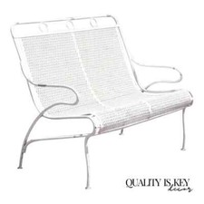 Wrought Iron Neoclassical-Style Settee Bench with Cushion and Throw Pillows — listing 6