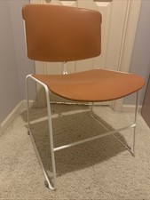 Vintage Steelcase Max Stacker Chrome Wire Frame Side Chair, Orange Upholstery, listing 4