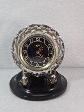 Vintage Round Dial Desk Clock or Barometer on Stepped Wooden Base — listing 5