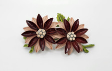Vintage Enamel Flower Brooch with Faux Pearl, Presented in Ornate Gilt Frame Stand — listing 3