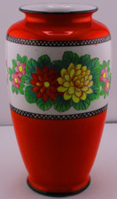 Vintage Japanese Hand-Painted Rouleau Vase with Bird, Peonies & Blossoms on Black Ground, Made in Japan