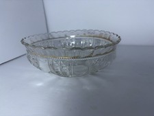 Vintage Pressed Glass Bowl with Gold Gilt Scalloped Rim and Starburst Base