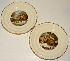Harkerware Currier & Ives Dessert Set - 4 Small Plates, 1 Larger Plate & Cake Server (The Farmer's Home Winter / A Home in the Wilderness) — listing 6