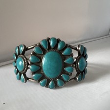Zuni Petit Point Sterling Silver & Turquoise Cluster Stud Earrings, 0.75 inch Round No visible marks — listing 4