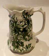 Antique Victorian Teal Green Transferware Chrysanthemum Wash Set - Pitcher & Covered Dish (2 pieces) — listing 5