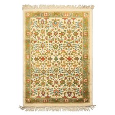 Hand-Knotted Indo-Persian Wool Area Rug with Red Field and Navy Border, All-Over Floral Design — listing 4