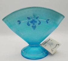 Vintage Blue Depression-Era Pressed Glass Fan Vase — listing 2