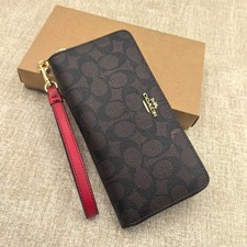 Coach Long Zip Around Wallet in Brown Signature Canvas