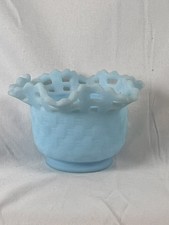 Blue Satin Milk Glass Figural Covered Dish with Chick/Bird Finial on Tri-Leg Base — listing 2