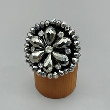 Handmade Bead-Embroidered Statement Ring with Faceted Red Rhinestone