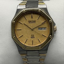 Seiko Two-Tone Stainless Steel Quartz Watch, Black Dial, Date, Water Resist 50M 7N42 series — listing 3