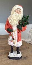 Handcrafted OOAK Rustic Belsnickel Father Christmas Santa Figure with Basket, Wreath & Burlap Toy Sack Yes — signed/dated on base — listing 2