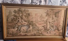 Antique Miniature Framed Tapestry, Children on Garden Bench Scene, 9.75x9.75 inches — listing 4