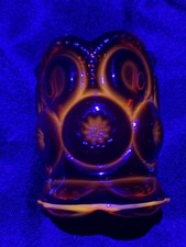Amberina Cadmium Glass Miniature Toothpick Holder, Daisy & Button Pattern, Red/Yellow, 2.5" Tall — listing 6