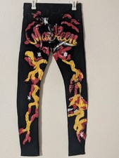 Mackeen Distressed Light Wash Denim Jeans with Neon Skull Graphic