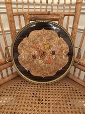 Grouping of Vintage Items: Wooden Tray with Cut Handles, Green Ceramic Bowl, and Turned Wood Canister — listing 5