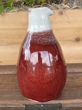 Studio Art Pottery Bottle Vase with Flambé Oxblood and Lavender Glaze