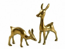 Pair of Vintage Solid Brass Deer Figurines (Standing Buck and Grazing Doe), Made in Korea — listing 4